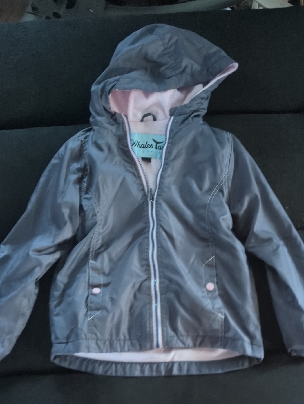 Girls' Hooded Windbreaker Jacket - Gray with Pink Lining